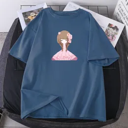 Мужские футболки Summer Hip Hop Женщины-футболка розовая девочка мультфильм аниме женщина