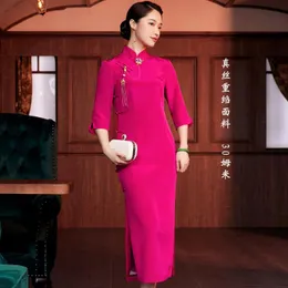Ethnic Clothing Autumn Chinese Style Young Silk Heavy Crepe 30mm Long Cheongsam Dress Wedding