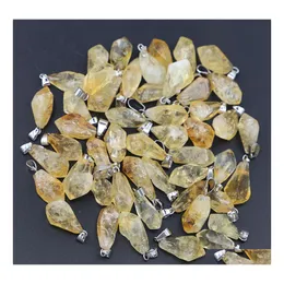 Charms Natural Citrine Stone Irregar Yellow Druzy Ore Crystal Pendants Diy Earrings Jewelry Making Accessories Wholesale Drop Delive Dh4Ch