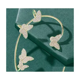 Ohrmanschette Hübscher Diamant 3D Schmetterling Mode Luxus Designer Ohrringe für Frau Mädchen Gold Geschenkbox 1236 B3 Drop Lieferung Schmuck DHDN3