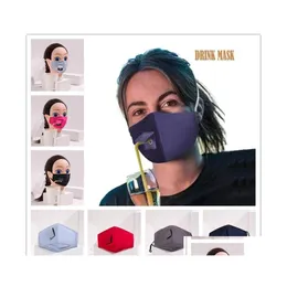 Maschere di design Maschera per il viso in cotone Annunci e bambini St con foro per bere succo d'acqua Bocca antipolvere Er Facciale Consegna a domicilio Gar Dhdtf