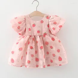 Mädchen Kleider Sommer Outfits Geboren Baby Kleidung Kleinkind Cartoon Nette Erdbeere Kurzarm Mesh Infant Prinzessin Kleid BC195