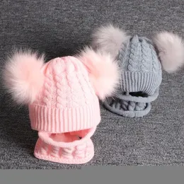 Аксессуары для волос рождены детской шляпой шарф набор Pompom Campom Cartoond Mats Girl Boy Winter for Kids теплые вязаные дети мальчики девочки шапочка