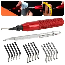 Professionella handverktyg sätter 17st deburring set handtag burr metall trimning kniv router bit roterande deburrblad remover deburerad för arbete