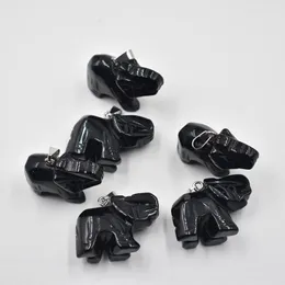 Pendant Necklaces Wholesale 6pcs/lot Top Quality Carved Natural Black Obsidian Elephant Charms Pendants Fit Jewelry Making