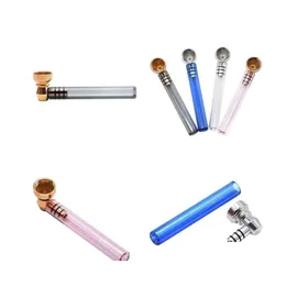 Smoking Pipes Glass Straight Clear Mini Metal Pipe Mti Color Thick Cigarette Tube Accessories Removable Portable 4Gl G2 Drop Deliver Dhhmf