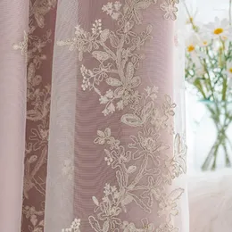 Cortina Bordado de luxo Tule elegante, rosa/bege cortinas de blackout para a sala de jantar de sala