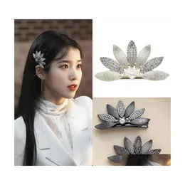 H￥rklipp Barrettes Europe Fashion Jewelry Rhinstone Flower Barrette Hairpin Dukbill Tooted Clip Pin Accessories Drop Delivery H DHYVQ