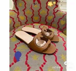 2023 NEW Summer Women Leather Casual Flat Sandals Lady Indoor Beach Luxury designer Shoes Female Boho Open Toe slippers Hollow Female Brand Slide G