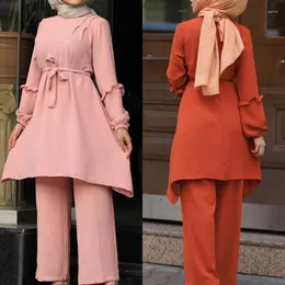 Ethnic Clothing Muslim 2 Piece Knitted Women Abaya Dubai Long Two Knit Set Suits For Womens Conjunto Feminino Ensemble Femme