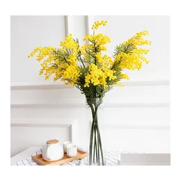 Inne świąteczne zapasy imprezowe Fałszywe Wattle / Acacia Mimosa Spray 85 cm Garland Artificial Flower Home Decoration Plant Yellow lub WHI DHVCG