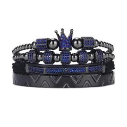 Charm Bracelets Luxury Men Royal King Crown Bracelet Set Stainless Steel Beads Blue Ghost CZ Ball & Bangles For Jewelry