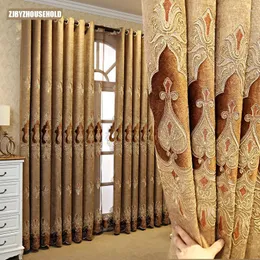 リビングルームベッドルームのコーヒー窓のためのカーテン刺繍の贅沢なカーテンブラックアウトヨーロッパの背景モダンな装飾ドレープ