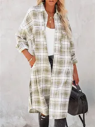 Kvinnors blusar Casual Lapel Långärmad enkelbröstad toppjacka Ytterkläder Kvinnors lammfleece Plaid Patchwork Trench Coat