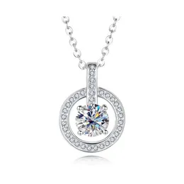 Pendant Necklaces Trendy 925 Sier 1Ct D Color Moissanite Necklace For Women Plated White Gold Lab Diamond Circle Pass Drop Delivery Dhxs8