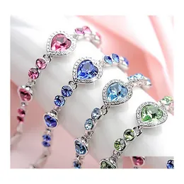 Link Chain Fashion Blue Crystal Armband Link Ozean Herzfarbe Armbänder Schmuckablieferung OTSDG