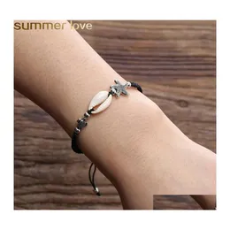 Charm Bracelets Bohemian Sea Turtle Shell Beach Bracelet Adjustable Starfish Rope Unisex Braided For Men And Women Personality Summe Ot1R4