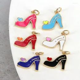 Pendant Necklaces 10Pcs High-heeled Shoes Findings Multicolor Enamel Charm For Women Jewelry Making