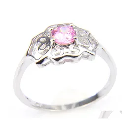 Pierścień Solitaire Najnowszy projekt różowy topaz klejnoty vintage sier dekoracyjny border Kwiat kwiatowy dla kobiet pierścionki prezentowe biżuteria 10 szt.