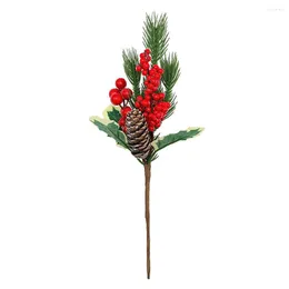 Flores decorativas Decoração de Natal de pinho ramo de ramo artificial Simulação Planta Bola de espuma durável Garden Adornment Red Fake Red