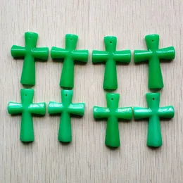 Pendant Necklaces 2023 Fashion Selling Natural Stone Green Cross Pendants Charm Fit Jewelry Making 8pcs/lot Wholesale Free