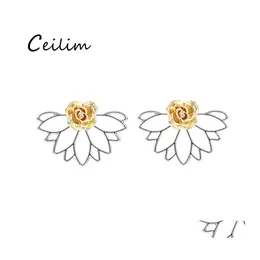 Stud Fashion Romantic Rose Flower Earrings For Women Gold Sier Creative Detachable Simple Cute Party Jewelry Gift Drop Delivery Otijt