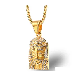 Colares de pingentes Hip Hop Jesus colar para homens Iced Out Bling Head Gold Fashion Religion Faith Jewelry Gret Del Del Otie3