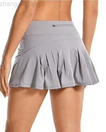 Designer de roupas esportivas femininas yoga saia curta cintura média shorts plissados bolsos traseiros com zíper lululemens mulheres