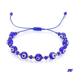 Link-Kette handgemachte Colorf Evil Blue Eye Armband Link Glück Seil Kristall Perlen Armbänder für Frauen Mädchen Drop Lieferung Schmuck Ot9K7