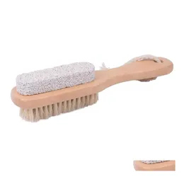 Bath Brushes Sponges Scrubbers 2 In 1 Natural Body Or Foot Exfoliating Spa Brush Double Side With Nature Pumice Stone And Soft Br Dhlny