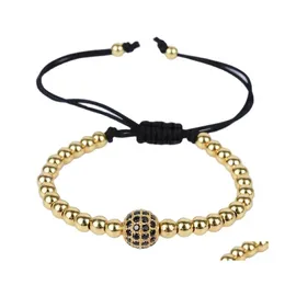 B￤rade str￤ngar Pave Cz Ball Gold P￤rlad armband f￶r mens 4mm kopparp￤rla fl￤tade armband armband handgjorda smycken droppleverans Otssf