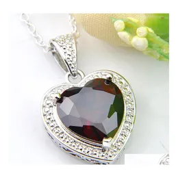 قلادة قلادة Luckyshine مجوهرات العلامة التجارية HEART RED GARNET GEMSTONE 925 Sterling Sier Holiday Party Canada Mexico Gift Drop Drose Drh7PA