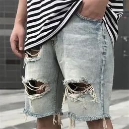 Erkek Kot Idopy Mens Yaz Retro Denim Şort Erkek Yırtık Sokak Stili Vintage Hip Hop Hipster Büyük Delik Biker Jeansmen's