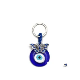 Teclado anéis de tartaruga manteiga coruja Palm Palm Evil Eyes Keychain Metal Keyring Glass Lucky Blue Eye Pinging Ornament Keychains para Natal Dr Dhlot