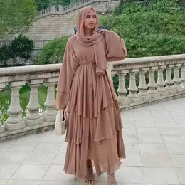 Ethnic Clothing Middle East Dress Robe Hijabs Ruffles Layer långa ärmar Abaya Mulim Islamiska Vestido de Noche Modest Hijab Kaftan