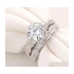 Anéis de casamento Vecalon Banda de engajamento vintage Ring Set for Women 3Ct Simated Diamond CZ FEMAN PARTY 3625 Q2 DROP DIVER JOENS DHX1T