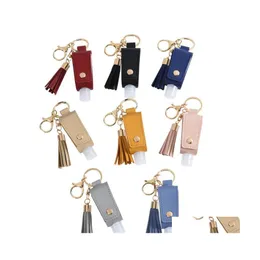 Nyckelringar Lanyards Creative Hand Sanitizer Pu Protective Leather Case Keychain Desinfektionsmedel H￤lsa Tassel Pendant Refillerbar Bottl OT6QL