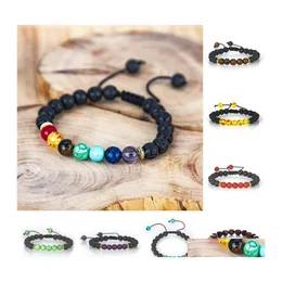 Braccialetti con ciondoli Bracciale in pietra vulcanica Diffusore di olio essenziale 8 mm Perline yoga 7 Chakra Bracciale intrecciato per donna Uomo Gioielli B298F Dr Dhygo