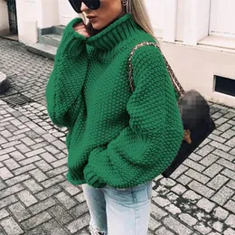 Women's Sweaters Women Pullovers Autumn Winter Long Sleeve Knitted Loose Pullover Ladies Curled High Neck Bat SweaterWomen's