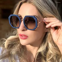 Sonnenbrille Unregelmäßige Übergroße Frauen Polygon Großen Rahmen Gradienten Sonnenbrille Designer Brillen Dame Niet Shades