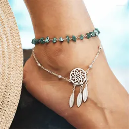 Anklets WWLB Brands Silver Color Feather Ankle Bracelet On The Leg Fashion Enkelbandje Stone Anklet Double Layer Cavigliera Jewelry Gift