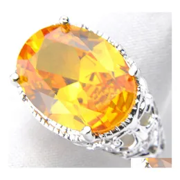 Solitaire Ring LuckyShine Family Gift Gorgeous Oval Fire Citrine 925 Sterling Sier Rings Ryssland American Australia Wedding For Drop Dhqem