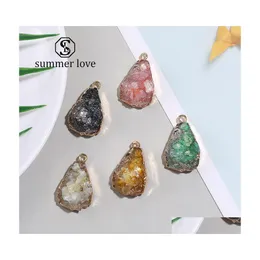 Charms Trendy Resin Druzy Irregar Stone Pingente Gemtone com Gold Plated MTI Color Diy Jóias Fazendo Colar Bracelet Drop Delive Dhvwu