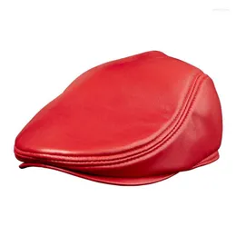 Berets Men/Women Leather Leather Beret Hals Thin Thin Hats 55-61 cm Red Forward Cap Leisure Duckbill Casquette Golf السائق