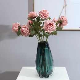 장식용 꽃 인공 장미 지점 가을 컬러 가짜 웨딩 포 그너지 소품 홈 거실 라텍스 꽃꽂이 장식