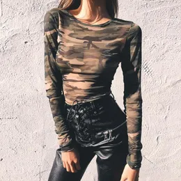Women's T Shirts Women T-shirt Casual Long Sleeve Round Collar Shirt Streetwear Female Lady Tees and Tops Army Style Camouflage T-shirts