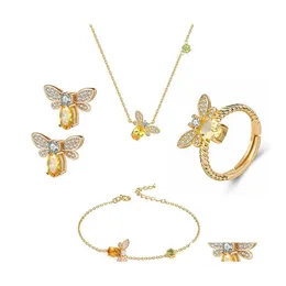 Kolczyki Naszyjnik Moda żółta kryształowa pszczoła miodna wiszące bransoletki Pierścionki biżuterii Zestaw biżuterii dla kobiet znajomy