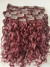 Neue Extensions aus brasilianischem, lockigem Echthaar mit Clip in Kinky-Curl-Webart, Burgunderrot, 99j, Farbe Blond