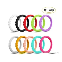 Band Rings 10 Color/Lot Women Wedding Sile Solid Color Twisted Flexible Comfortable Pinky Finger Ring For Men S Engagement Jewelry D Ot5Wr