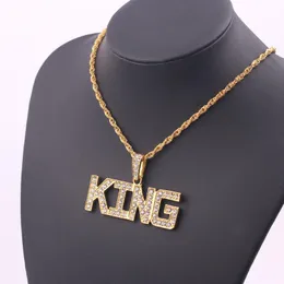 Подвесные ожерелья мужчина хип -хоп полный страза Король Королева подвеска